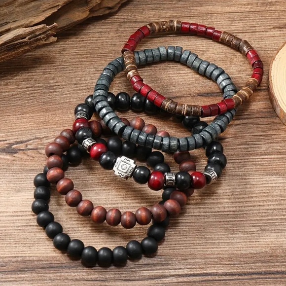 5pcs Unique Red and Black Beads Coconut Shell Snowflake Hand Accessories - Picture 3 of 5